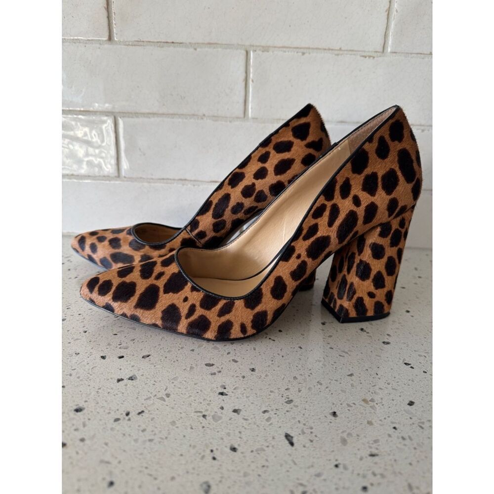 Vince Camuto Leopard Print Cow Hair Fur Block Heel Pumps - Black & Brown Size 11